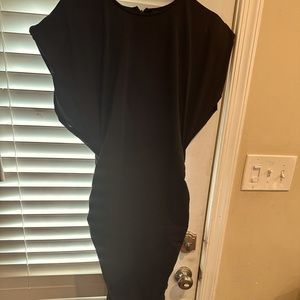 Black nylon stretch dress size 2 X shoulder pad cropped sleeves